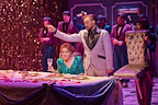 A production image of Sharon Sexton as Sloane and Rob Fowler as Falco in Bat Out of Hell.