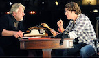 Ageing playwright and young upstart: Simon Russell Beale and Jonathan Groff in Deathtrap by Ira Levin. Photograph: Tristram Kenton for the Guardian.