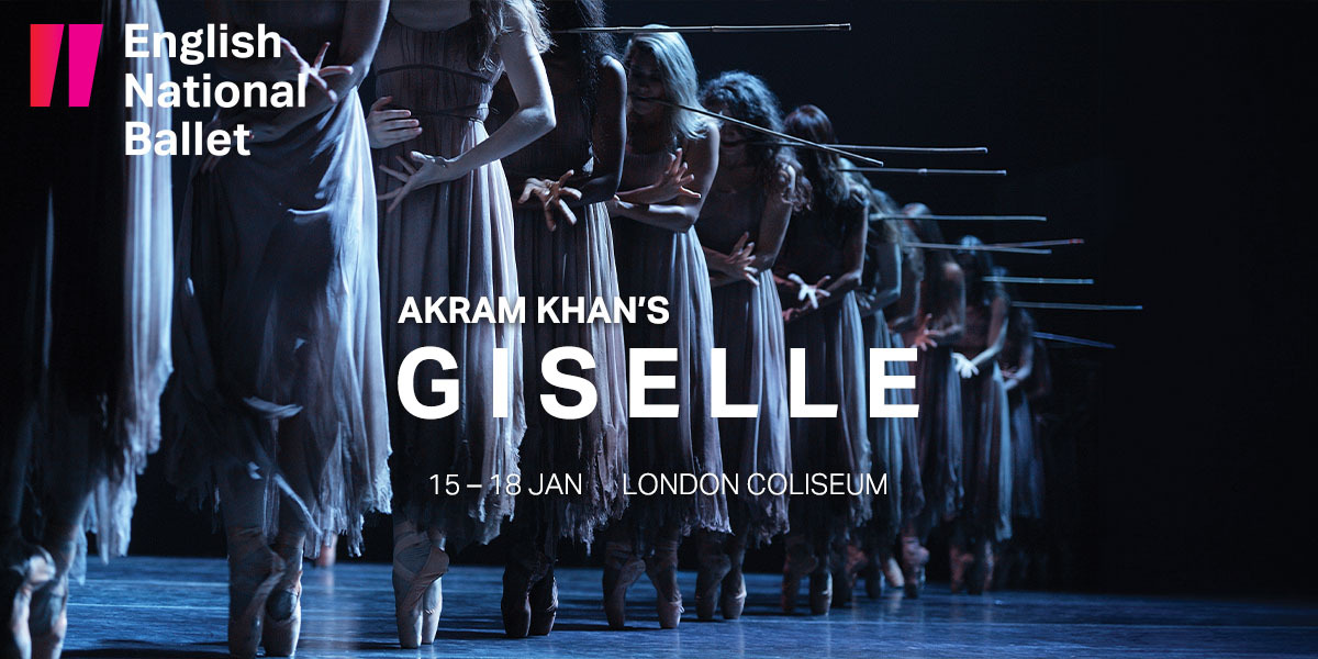 Akram Khan’s Giselle. Image of a row of dancers on pointe