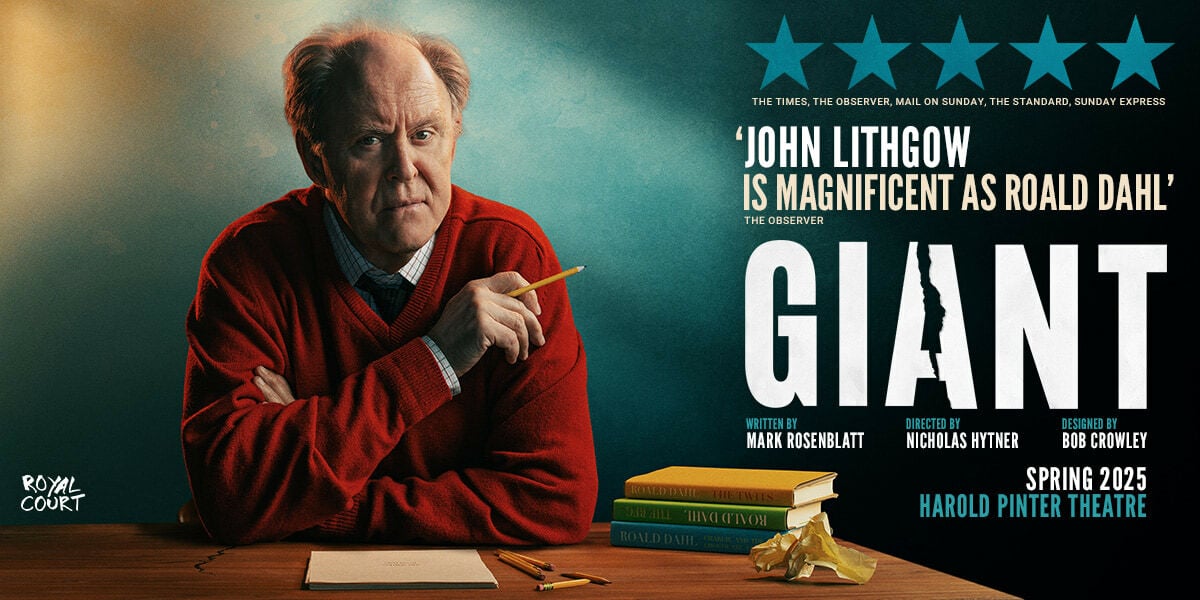 Photo of Golden Globe-winner John Lithgow who stars as Roald Dahl in Giant, at the Harold Pinter Theatre