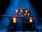 Chris Jenkins (Ensemble [Gus]), Nick Hayes (Ensemble [Ralph]) and Andy Karl (Phil Connors) in Groundhog Day at The Old Vic