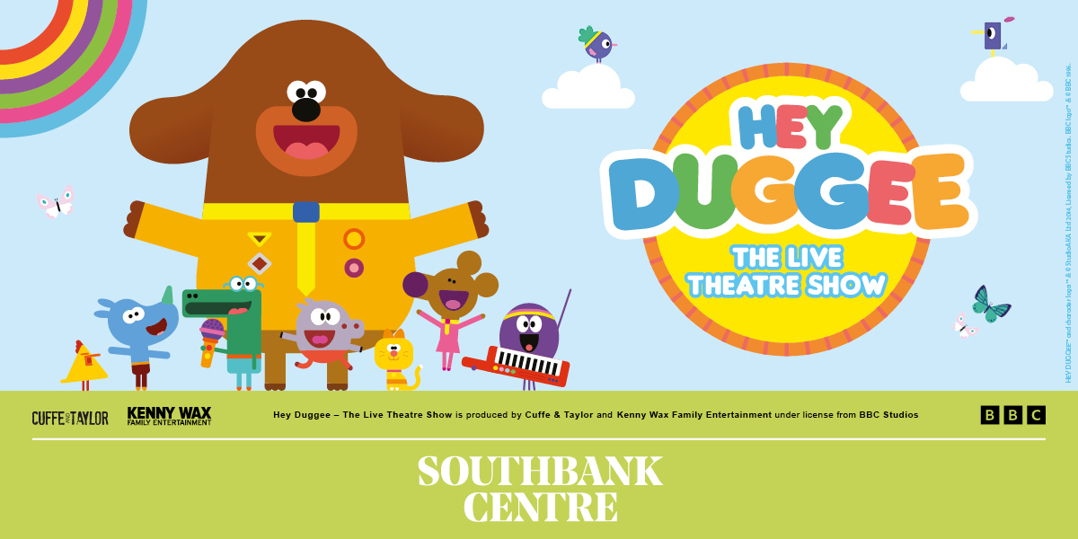 Hey Duggee the live theatre show at Southbank Centre. The image shows Duggee and the rest of the squirrel group.