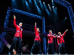 Production image of the cast of Jersey Boys in Jersey Boys.