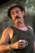 Production images of Jerusalem play in London starring Mark Rylance and Mackenzie Crook.