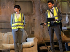 Production images of Jerusalem play in London starring Mark Rylance and Mackenzie Crook.