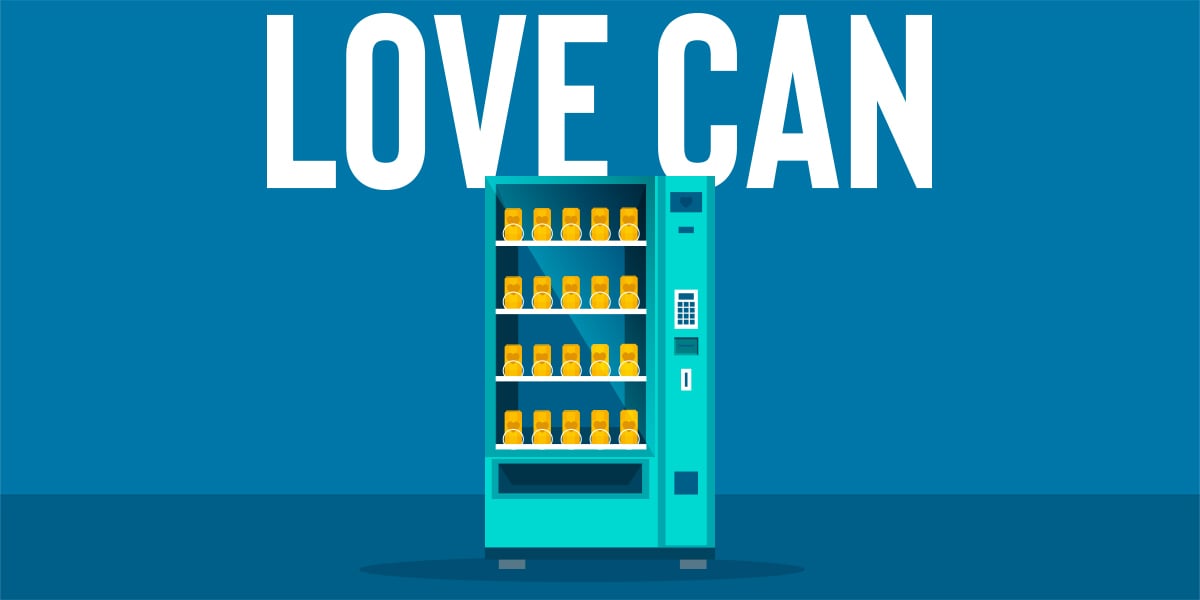 Love Can: Image of a vending machine full of orange cans