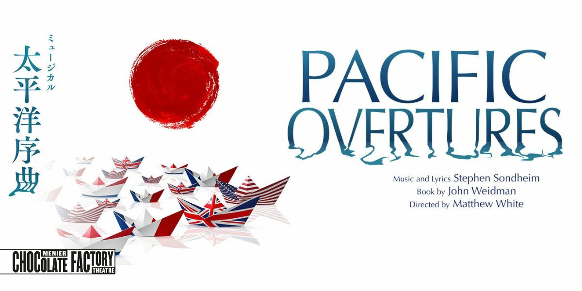 Text: Pacific Overtures: musc and lyrics by Stephen Sondheim, Book by John Weidman, Directed by Matthew White. Menier Chocolate Factory. Image: Boats ith french, American and British flags on made from paper hats for Pacific Overtures in London. 