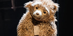 Close-up of Paddington on stage in London, a heartwarming family theatre performance.