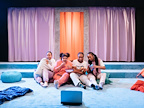 l-r  Shayde Sinclair (Elle), Amber Grappy (Rey), Bukky Bukray (Funmi),  and Aliyah Odoffin (Shan) in SLEEPOVA by at Bush Theatre.  Photo credit Helen Murray.