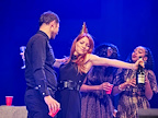 Alastair Natkiel as Marcus, Laura Pitt-Pulford as Poppy and some of the cast in Standing at the Sky's Edge in the West End. Credit Brinkhoff-Moegenburg