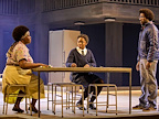 Sharlene Hector as Grace, Elizabeth Ayodele as Joy and Baker Mukasa as George in Standing at the Sky's Edge in the West End. Credit Brinkhoff-Moegenburg