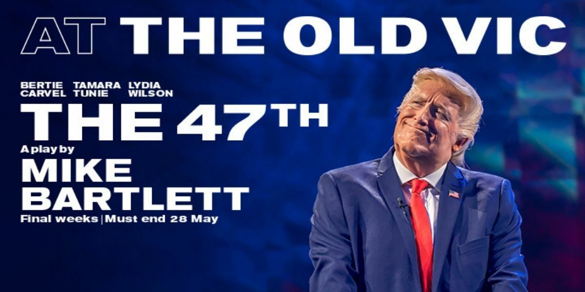 At the Old Vic. Bertie Carvel. Tamara Tunie. Lydia Wilson. The 47th. A play by Mike Bartlett. An Old Vic, Sonia Friedman Productions, & Annapurna Theatre co-production. Image: Bertie Carvel as Donald Trump.