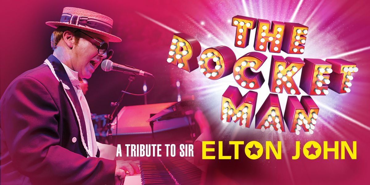 The Rocket Man at London's Adelphi Theatre
Text: The Rocket Man, A Tribute to Sir Elton John
Image: a man wearing a boater hat and tuxedo plays the piano and sings into microphone