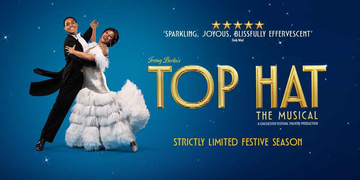 Text: Top Hat The Musical Image: Couple ballroom dancing