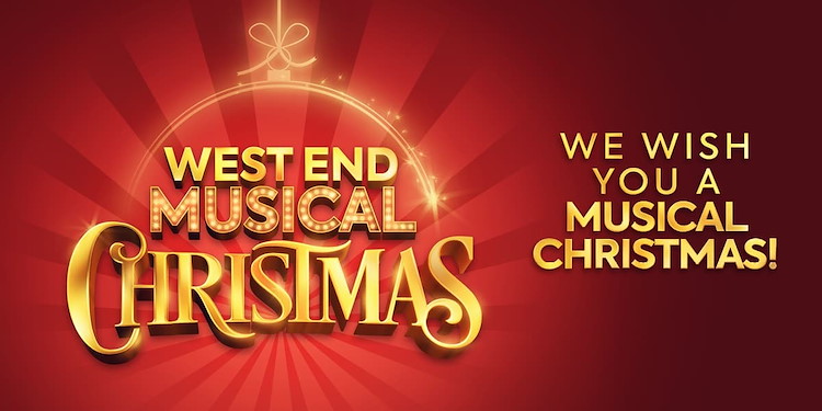 A festive graphic wishes a "Musical Christmas" with bright lettering against a red background. The design features elegant elements that evoke a celebratory mood.