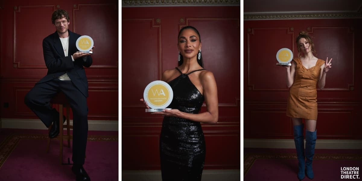 James Norton, Nicole Scherzinger and Aimee Lou Wood posing with their WhatsOnStage awards