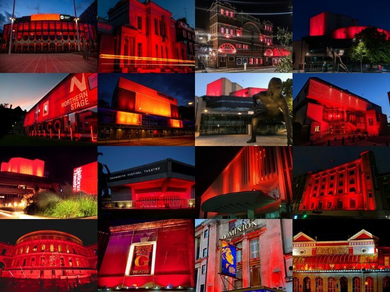 UK Theatres light up red in solidarity for the arts community