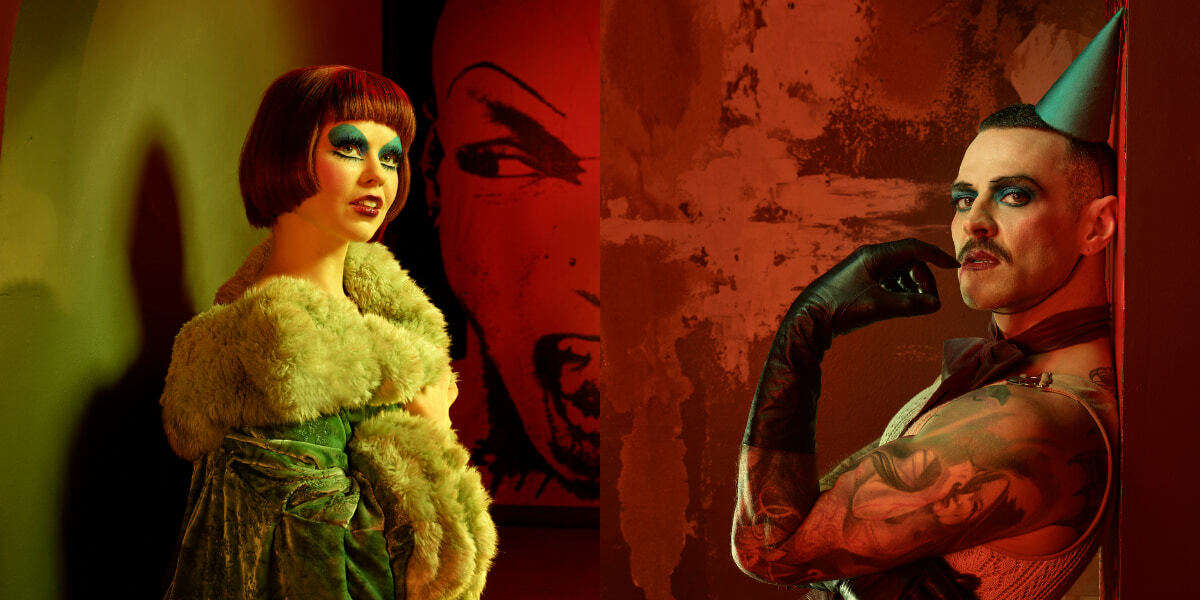 Katie Hall as Sally Bowles and Matt Willis as the Emcee in Cabaret at the Kit Kat Club