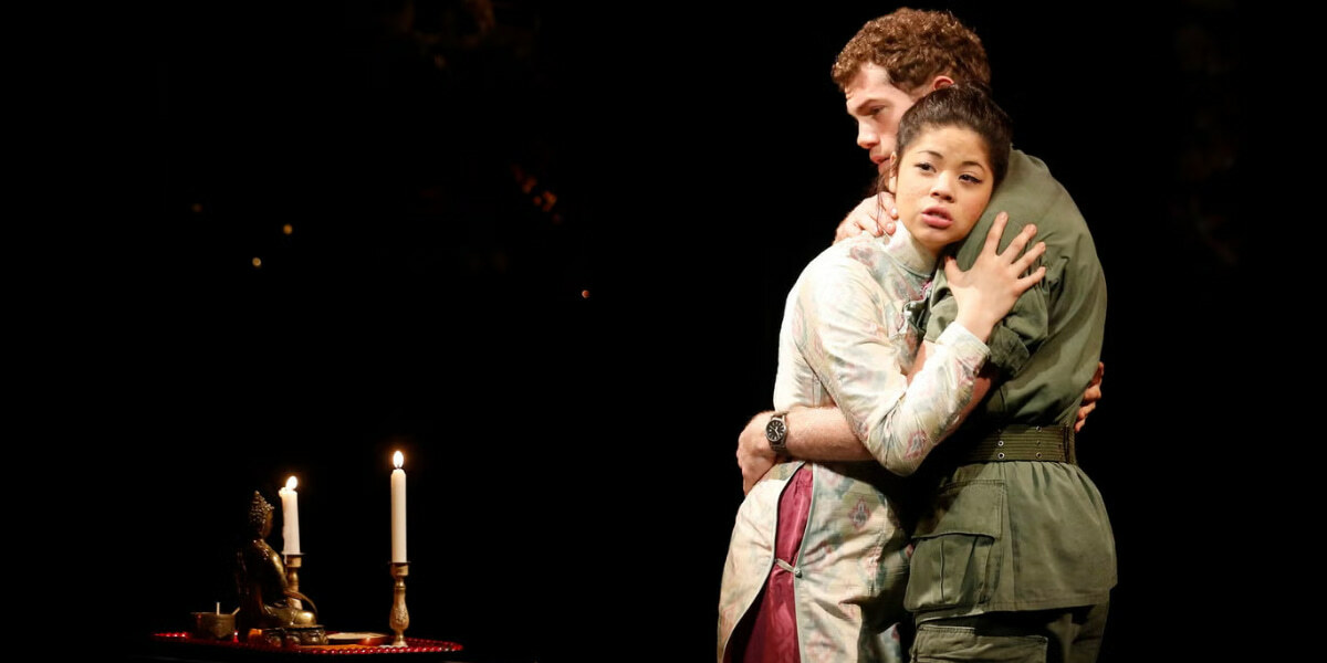 Eva Noblezada and Alistair Brammer in the 2014 production Miss Saigon at the Prince Edward Theatre in London.