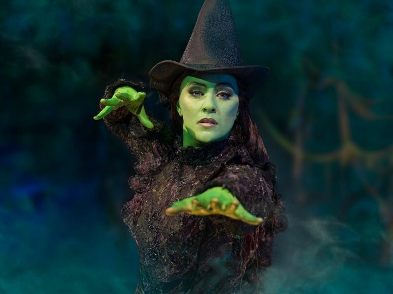 Production shot of Lucie Jones as Elphaba in Wicked in London