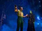 Production shot of Lucie Jones as Elphaba and Ryan Reid as Fiyero in Wicked in London