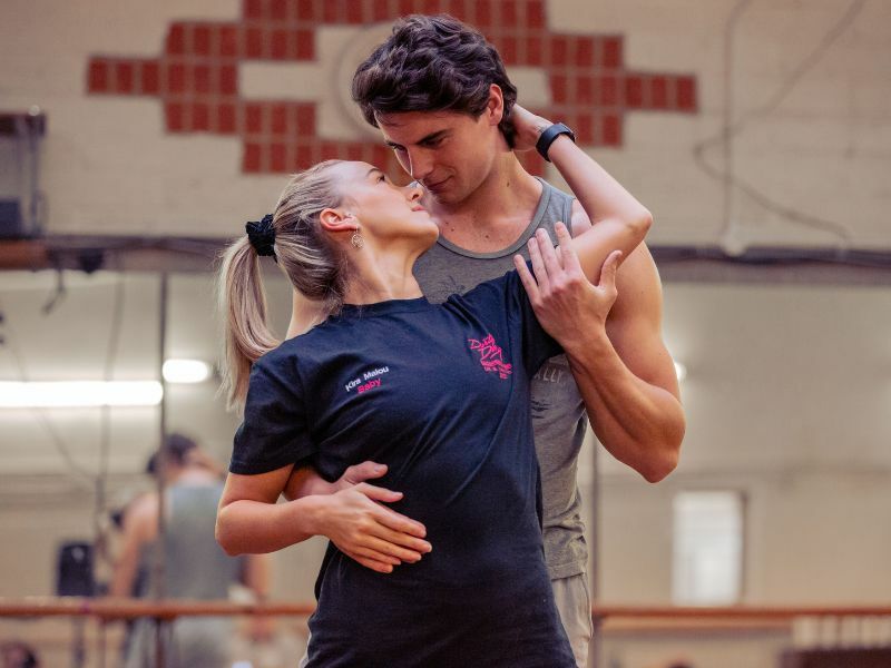 Rehearsal image of Michael O’Reilly as Johnny Castle and Kira Malou as Frances “Baby” Houseman in Dirty Dancing in London.