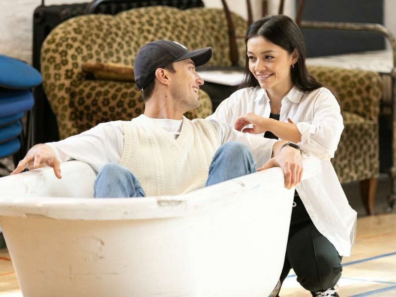 Rehearsal image featuring Frances Mayli McCann and Jordan Luke Gage in Bonnie & Clyde in London. | Photo credit: Darren Bell