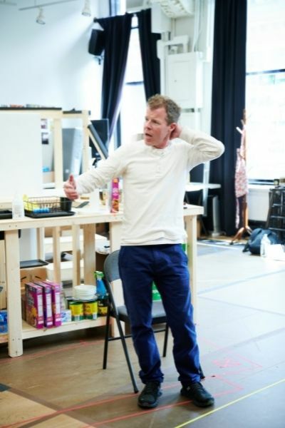 Stephen Wight (Nedward) in Mad House rehearsals. Photo credit Jenny Anderson.