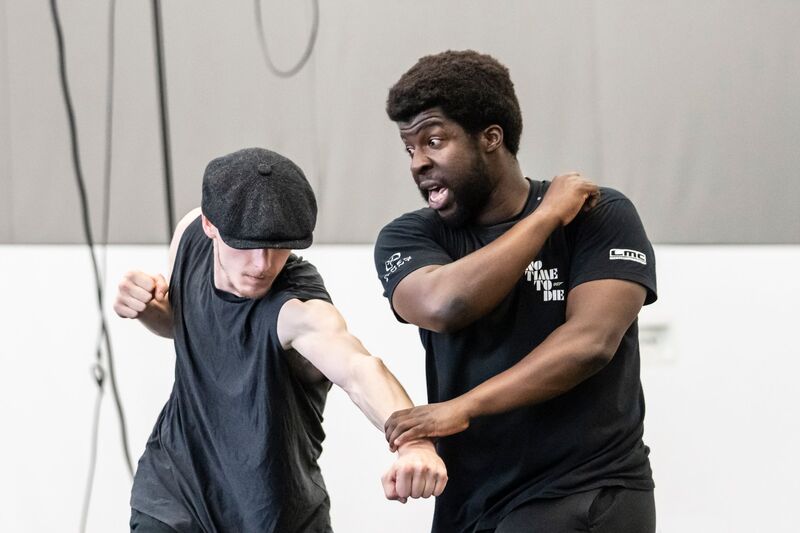 Conor Kerrigan with fight director Adrian Palmer in rehearsals. 