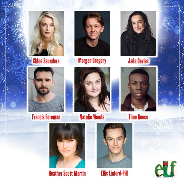 Headshots of the cast of ELF featuring Chloe Saunders, Morgan Gregory, Jade Davies, Francis Foreman, Theo Reece, Heather Scott Martin and Ellis Linford-Pill.