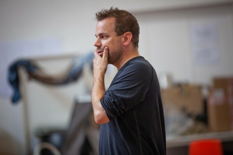 Christopher Haydon in rehearsals for The Caucasian Chalk Circle.