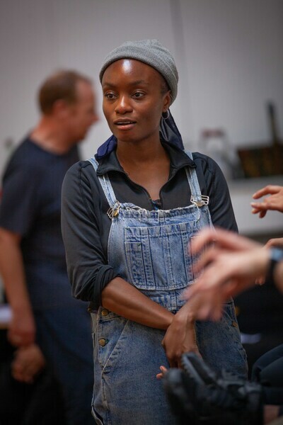 Adeola Yemitan in rehearsals for The Caucasian Chalk Circle.