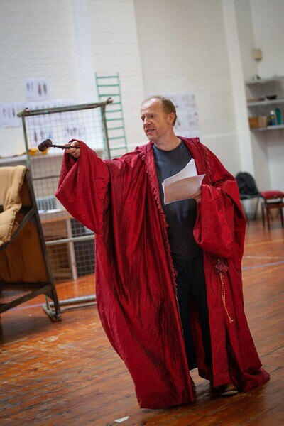 Jonathan Slinger in rehearsals for The Caucasian Chalk Circle.