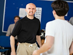 Rehearsals for From Here To Eternity, two cast members interacting. Photo by Pamela Raith.