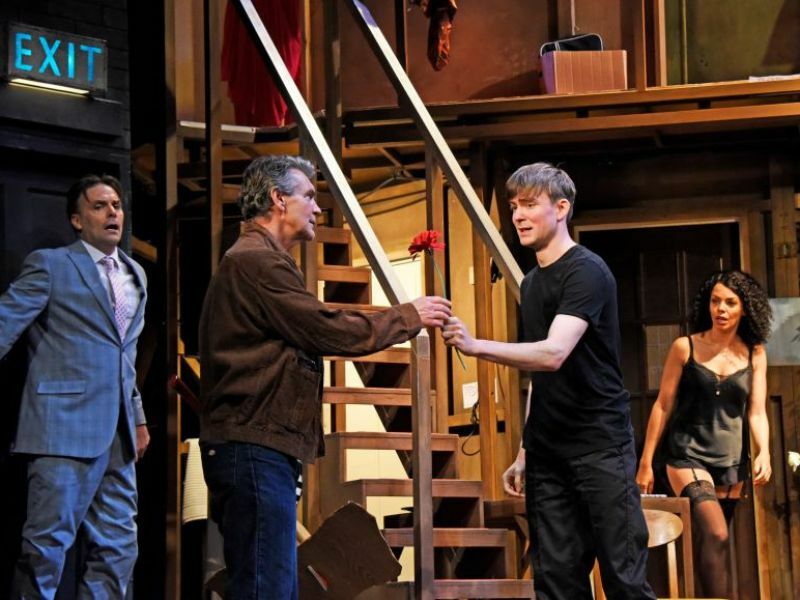 NOISES OFF - Joseph Millson (Garry), Alexander Hanson (Lloyd), Hubert Burton (Tim) & Sasha Frost (Brooke) © Nobby Clark