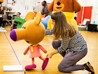 Jane Crawshaw in rehearsals for Hey Duggee The Live Theatre Show. Photography by Pamela Raith.