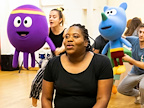 Sarah Palmer, Lunga Anele-Skosana and Vinnie Monachello in rehearsals for Hey Duggee The Live Theatre Show. Photography by Pamela Raith.
