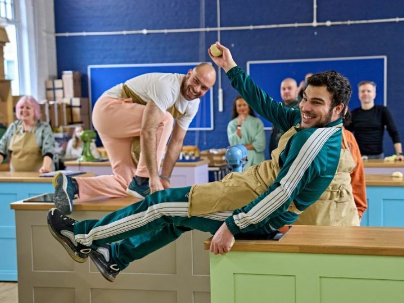 Jay Saighal (left) and Aharon Rayner (right) in The Great British Bake Off Musical rehearsals.