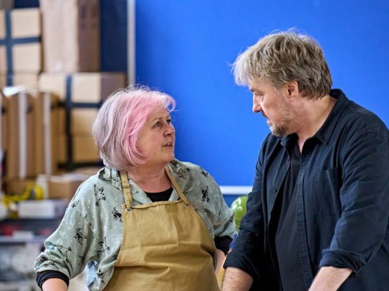 Claire Moore (left) and John-Owen Jones (right) in The Great British Bake Off Musical rehearsals.