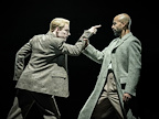 Production image of Cabaret at The Kit Kat Club at Playhouse Theatre in London - John McCrea 'Emcee' and Nathan Ives-Moiba 'Cliff Bradshaw'. Photo: Marc Brenner