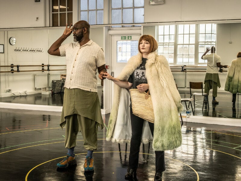 Nicola Roberts in the Hadestown rehearsal room with Chris Jarman