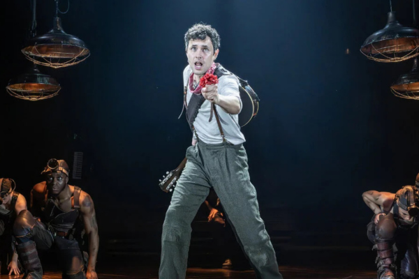 A famous moment in Hadestown the musical when Orpheus looks back into the Underworld, arm outstretched 