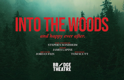 Red text reads: Into The Woods. A forest is seen behind.