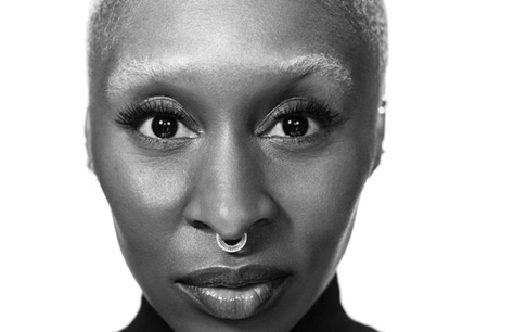 A black and white promotional image of Cynthia Erivo for Dracula the play